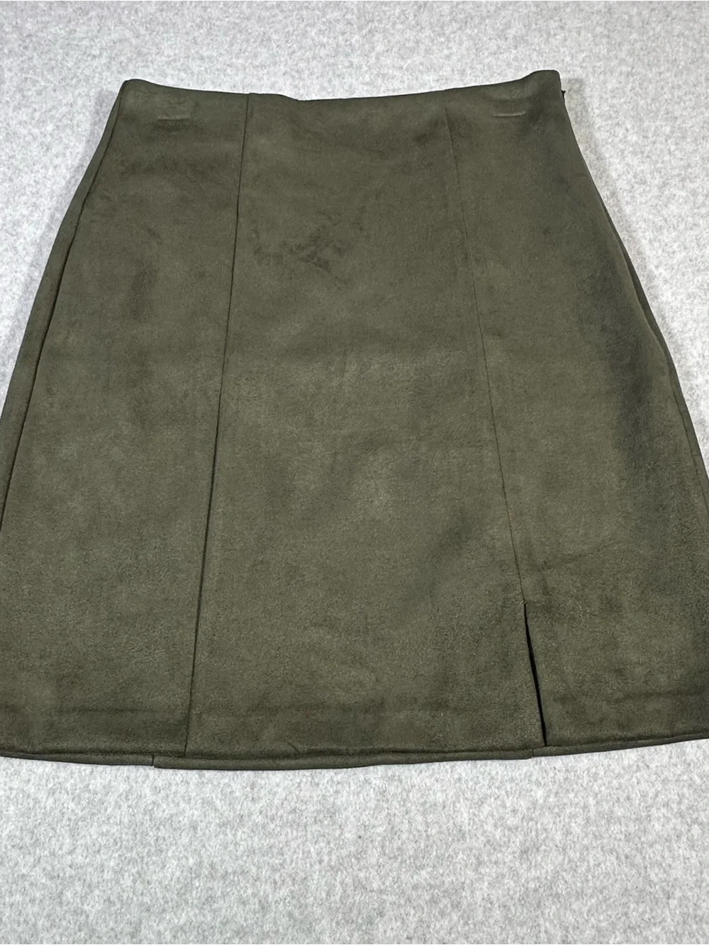 LOFT Olive High Waisted Green Faux-Suede A-Line Mini Skirt